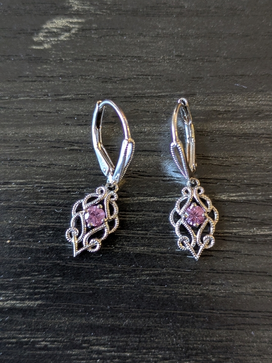 Vintage-Inspired Silver Filigree Earrings with Pink Sapphire